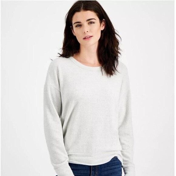 HIPPIE ROSE Juniors' Cutout Back Knit Top white Heather grey S, M, L - Picture 1 of 10
